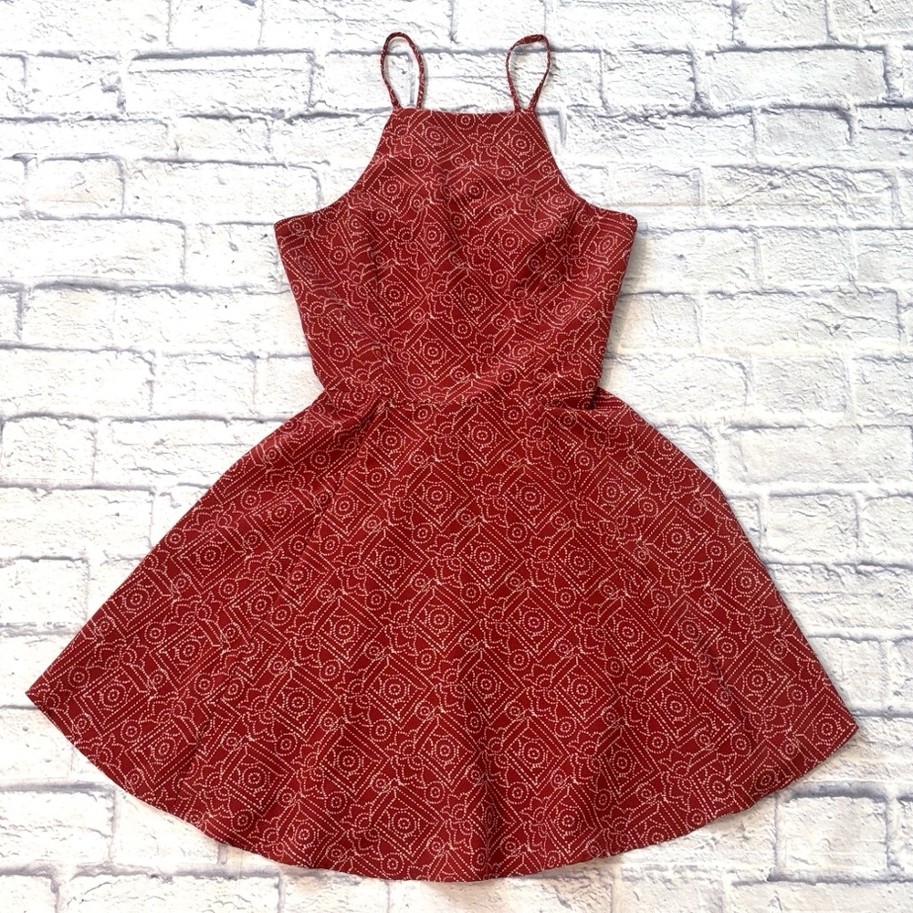 Hollister High Neck Backless Cami Sundress Red Mauve Boho Mini Dress Size Small